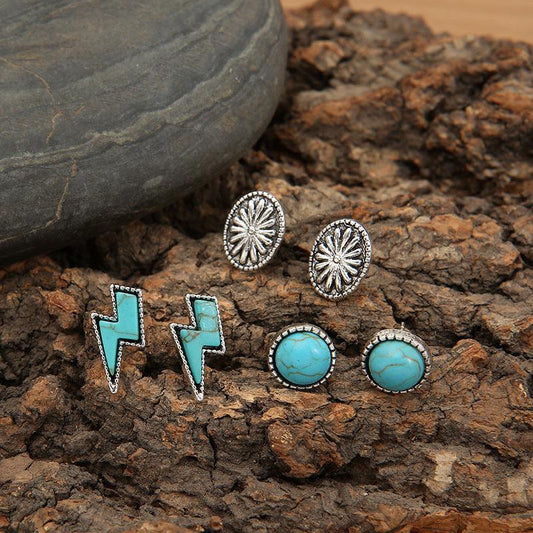 3 Piece Artificial Turquoise Stud Earrings - Rebel K Collective