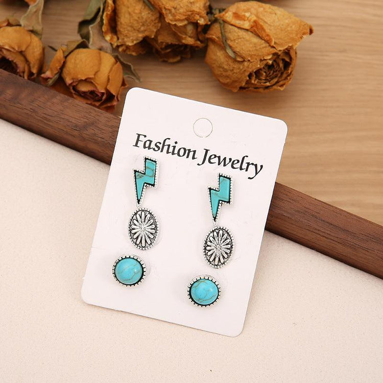 3 Piece Artificial Turquoise Stud Earrings - Rebel K Collective