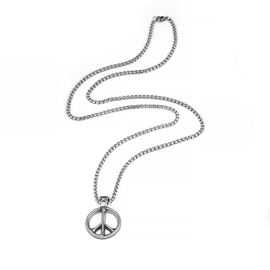 Anti-war peace sign vintage titanium steel necklace