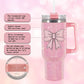 Pink Sweet Rhinestone Bow Tumbler Cup with Straw and Handle