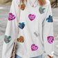 White Letter Print Heart Graphic Valentines Corded Crewneck Sweatshirt