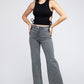 Acid Wash Frayed Cutoff Hem Straight Wide Pants