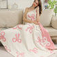 Pink 127*152cm Bow Printed Cozy Soft Throw Blanket