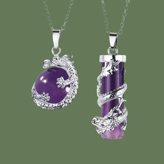 Natural Amethyst Zodiac Dragon Pendant Necklace For Men And Women