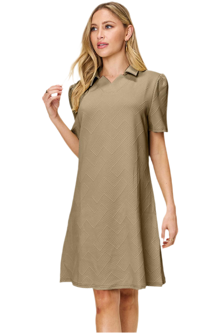 Double Take Full Size Texture Collared Neck Short Sleeve Dress