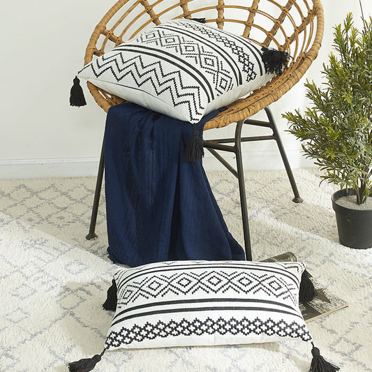 Nordic Morocco Chenille Geometric Throw Pillow Jacquard Tassel