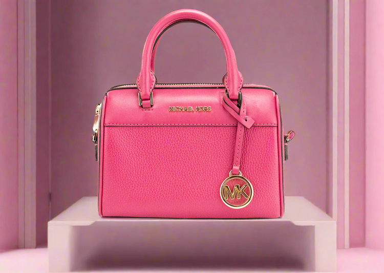 Michael Kors Travel XS Carmine Pink Leather Duffle Crossbody Handbag Purse