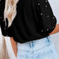 Pearl Detail Round Neck Half Sleeve Blouse