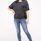 Washed Ribbed Cuffed Short Sleeve Round Neck Top