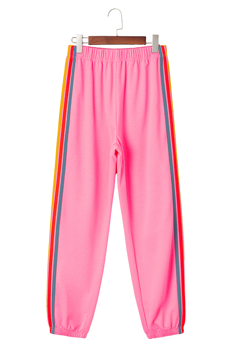 Pink Rainbow Striped Jogger Sweatpants