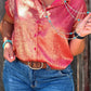 Rose Red Metallic Sheen Short Sleeve Plus Size Shirt