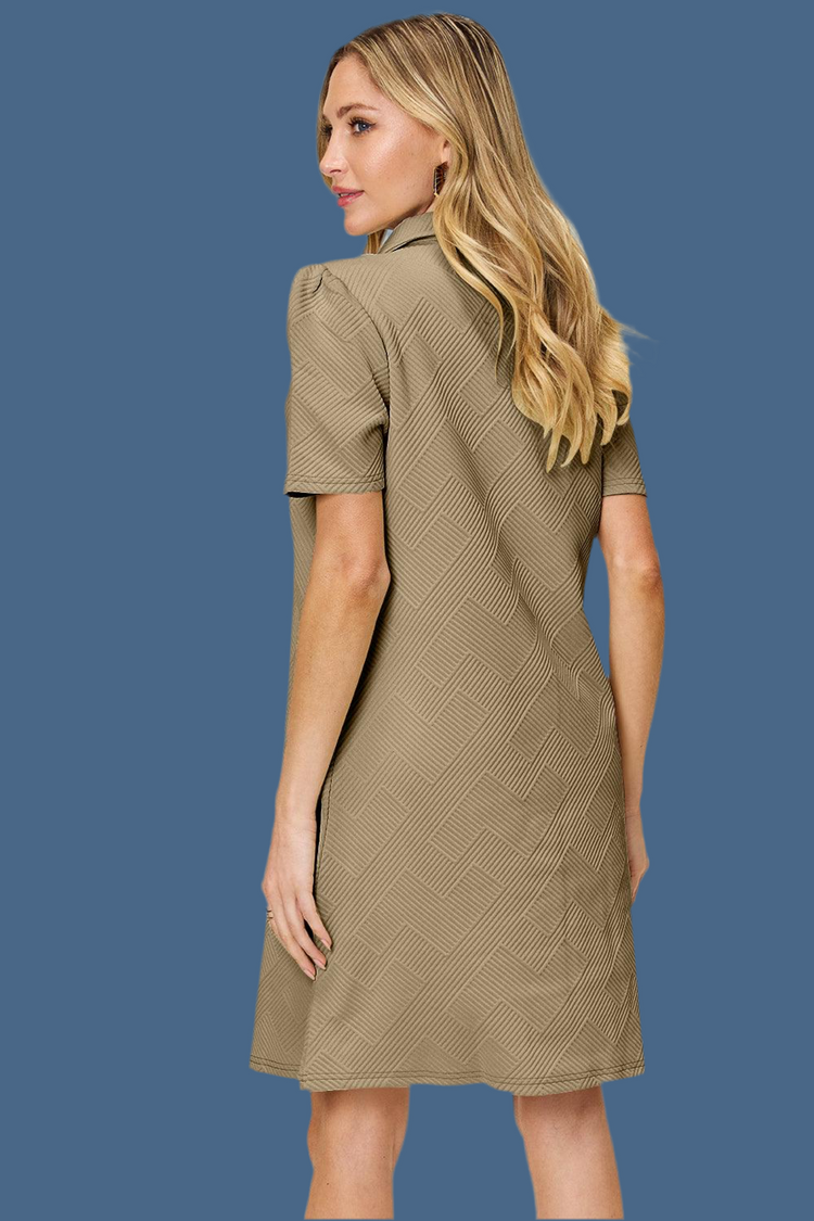 Double Take Full Size Texture Collared Neck Short Sleeve Dress