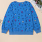 Sky Blue Leopard Drop Shoulder Plus Size Sweatshirt