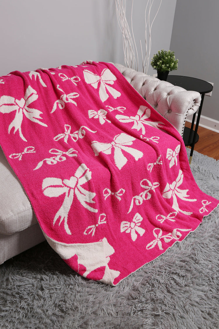 Pink 127*152cm Bow Printed Cozy Soft Throw Blanket