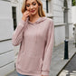 Ribbed Drawstring Long Sleeve Hoodie