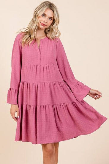 Notched flare sleeve dress