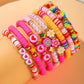 Coral Paradise Boho Colorful Flower Heart Beads Bracelet