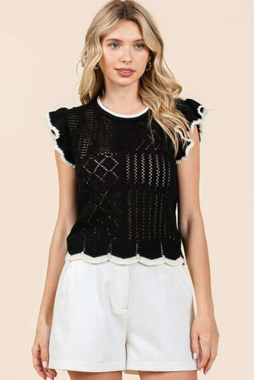 Contrast trim ruffle top