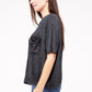 Washed Ribbed Cuffed Short Sleeve Round Neck Top