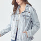 Hooded denim jacket with drawstring