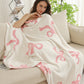 Pink 127*152cm Bow Printed Cozy Soft Throw Blanket