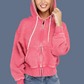 Acid Wash Fleece Cropped Zip-Up Hoodie