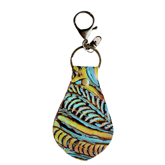 Embossed Leather Key Chain -Dallas Turquoise