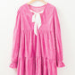 Strawberry Pink Flounce Sleeve Tiered Ruffled Velvet Mini Dress