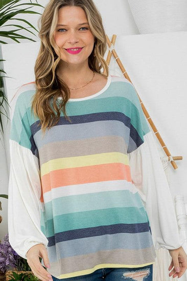 PLUS MULTI STRIPE MIXED BOXY TOP - Rebel K Collective