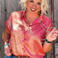 Rose Red Metallic Sheen Short Sleeve Plus Size Shirt