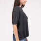 Washed Ribbed Cuffed Short Sleeve Round Neck Top