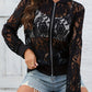 Sheer Lace Zip Up Long Sleeve Jacket