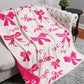 Pink 127*152cm Bow Printed Cozy Soft Throw Blanket