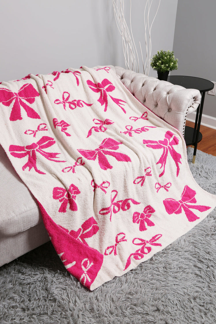 Pink 127*152cm Bow Printed Cozy Soft Throw Blanket