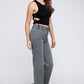 Acid Wash Frayed Cutoff Hem Straight Wide Pants