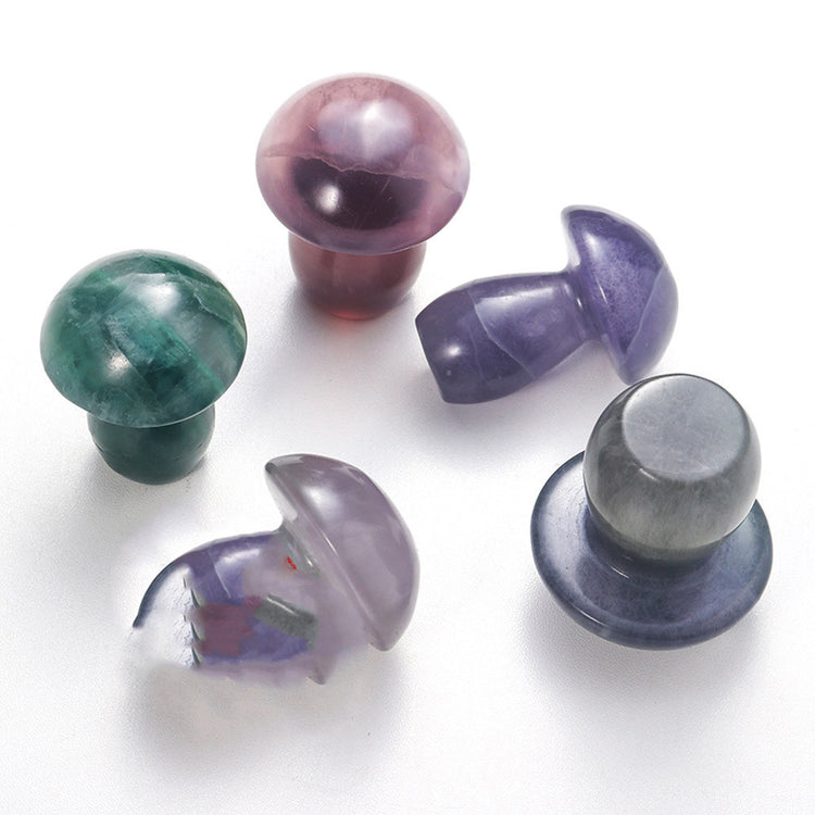 Natural Crystal Colorful Fluorite Mushroom Carving Pieces Hand DIY Polished Gemstones