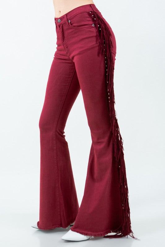 Texas Sun Fringe Bell Bottom Wine - Inseam 30