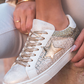 Gold Glitter Star Patchwork PU Leather Lace-up Sneakers