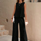 Round Neck Sleeveless Top and Wide Leg Pants Set