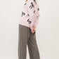 Light Pink Bow Print Long Sleeve Loose Fit Sweater