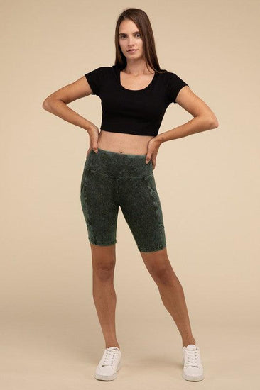 Mineral Wash Wide Waistband Pocket Leggings - Rebel K Collective