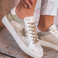 Gold Glitter Star Patchwork PU Leather Lace-up Sneakers