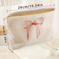 Light Pink Bow Zipper Corduroy Makeup Bag