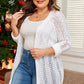 White Plus Size Eyelet Knit Open Front Cardigan