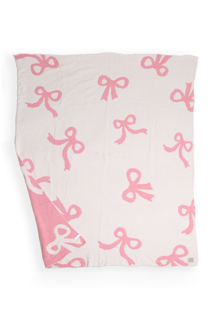 Pink 127*152cm Bow Printed Cozy Soft Throw Blanket