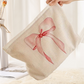 Light Pink Bow Zipper Corduroy Makeup Bag