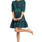 Umgee Ribbon Print Frill Contrast Velvet Trim Half Sleeve Dress