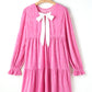 Strawberry Pink Flounce Sleeve Tiered Ruffled Velvet Mini Dress