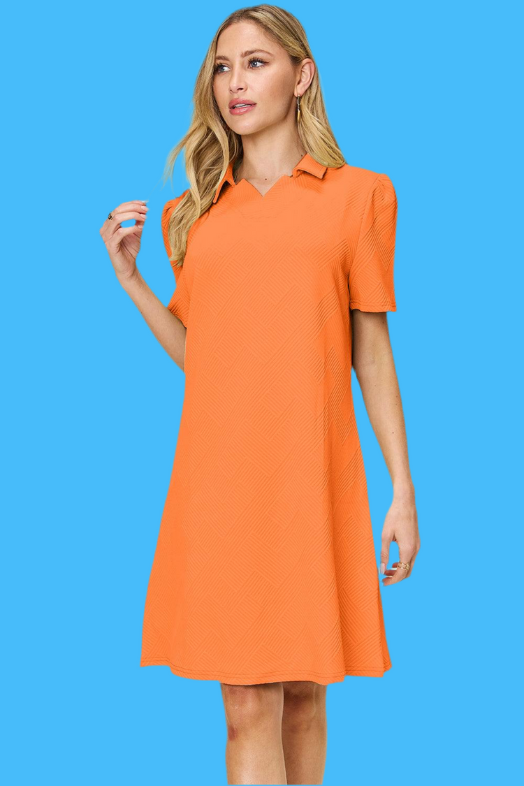 Double Take Full Size Texture Collared Neck Short Sleeve Dress