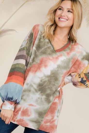 Tie-Dye V-Neck Blouse